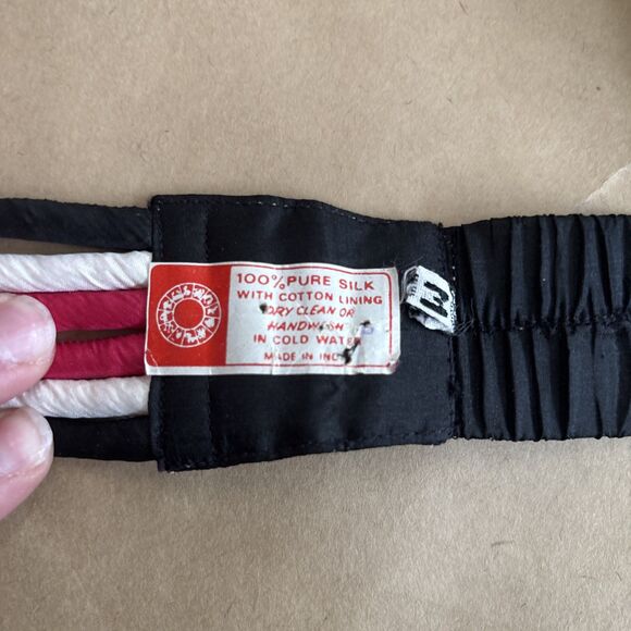 Vintage 100% Silk Knot Belt Elastic Pink And Black Size Medium - Picture 8 of 8